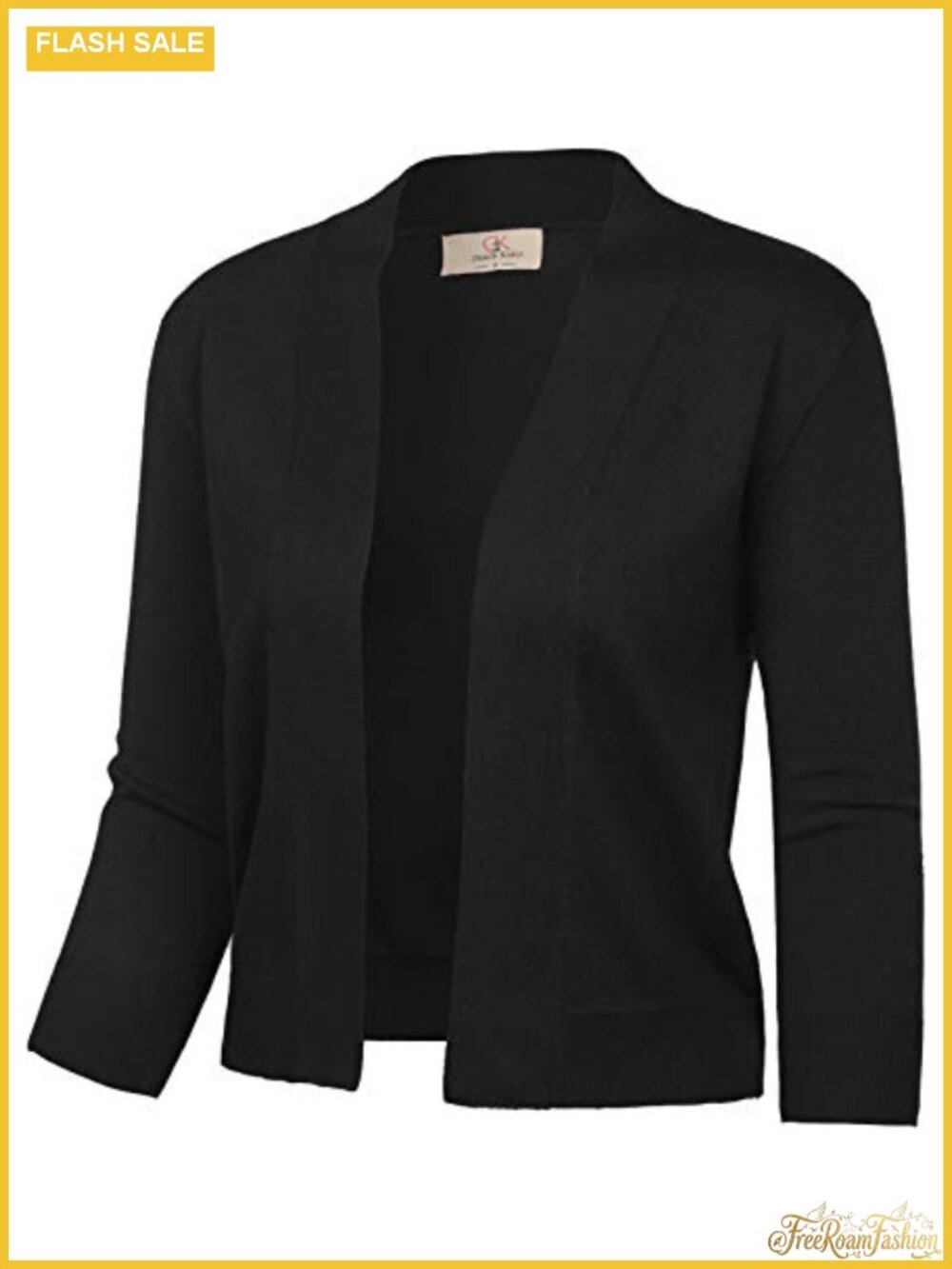 Womens 3/4 Sleeve Knit Cropped Open Front Cardigan Shrug